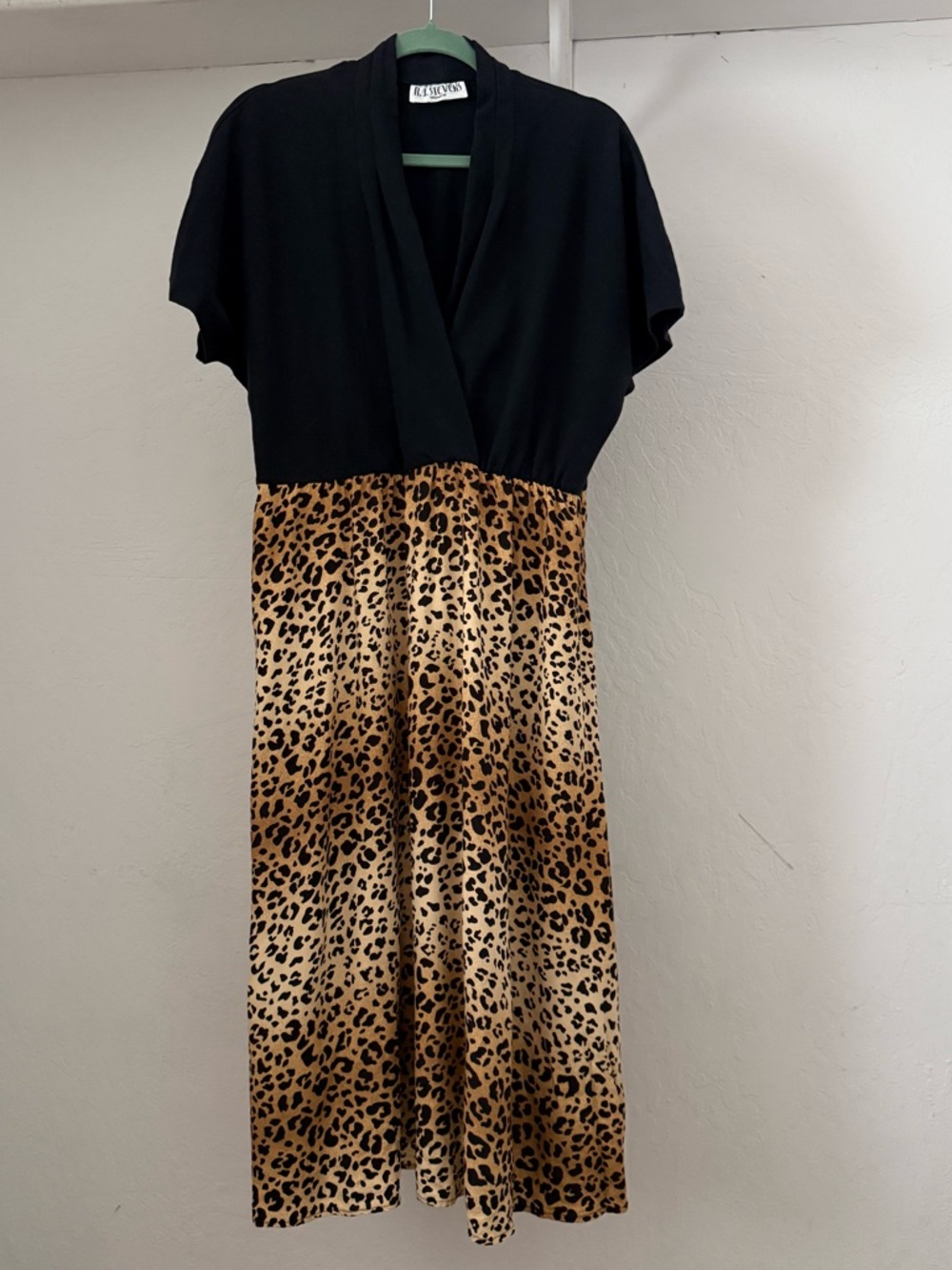 Upcycled 1980s-90s Does 1950s Dress with Jersey Bodice and Leopard Print Skirt